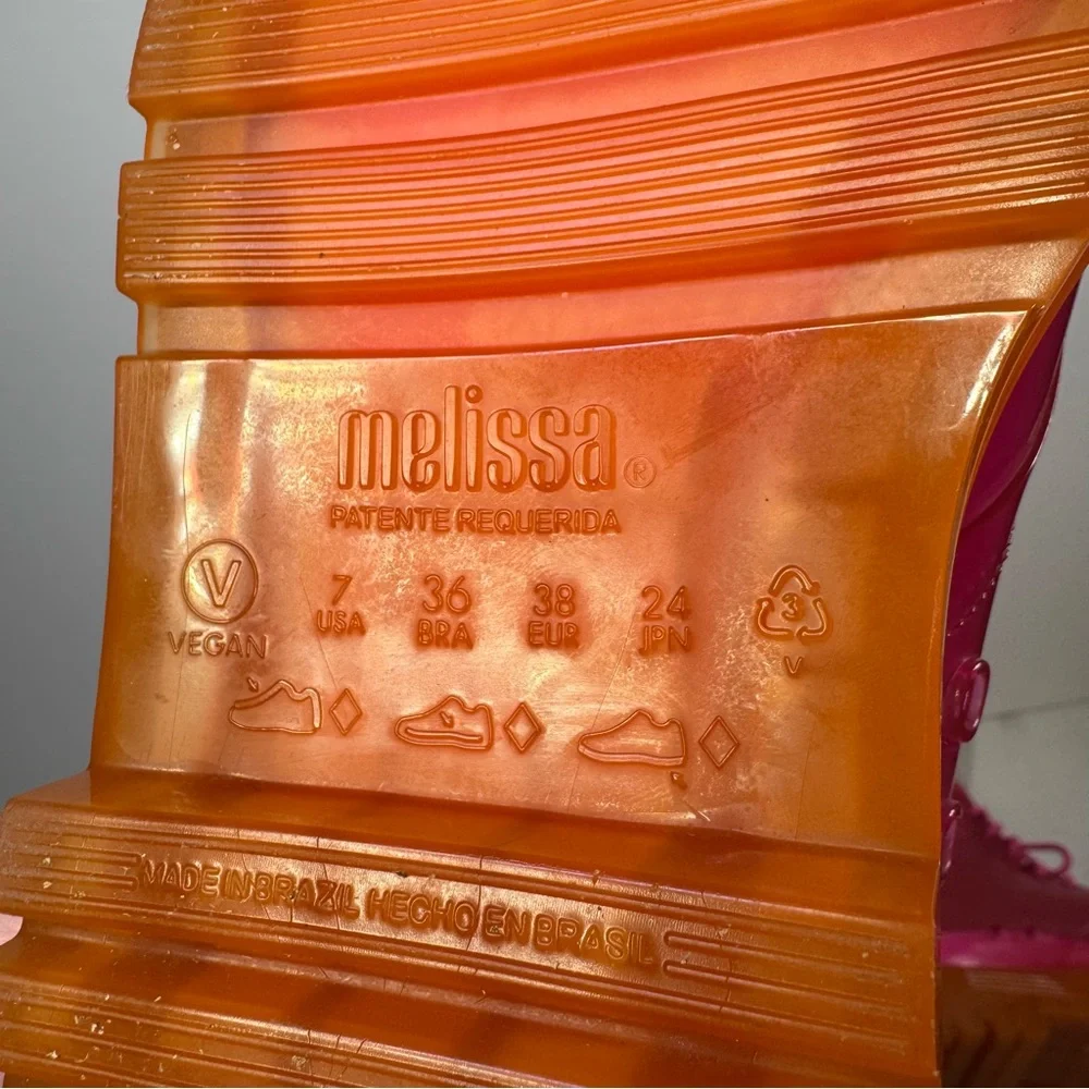 MELISSA Coturno Translucent Platform Lace Up Combat Boots HOT PINK-ORANGE / 7 US - Picture 14 of 14